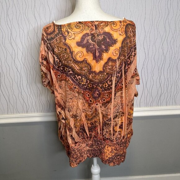 Carole Little Boho Abstract Print Blouse Womens 3X Orange Brown Short Sleeve Top - Picture 2 of 7